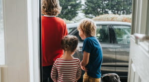 family in the rain